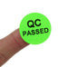 25mm Diameter, Florescent Green, Passed QC Check Labels. 1000 Labels per roll.