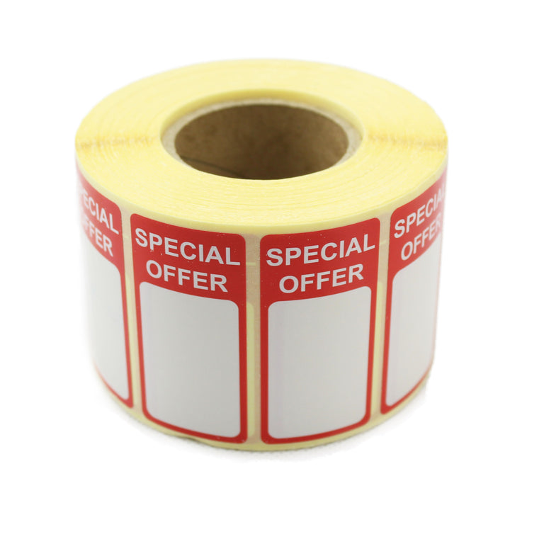 Special Offer with text box. 50mm x 25mm Printed retails labels.