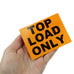 Top Load Only,  printed labels. 100mm x 75mm. Black Print / Orange Label.
