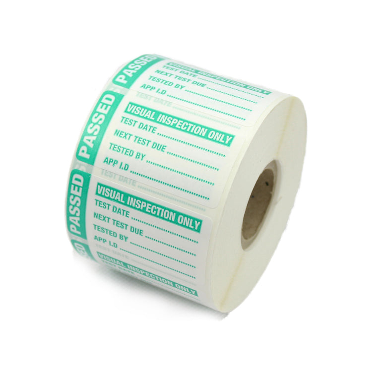 1000 x Visual Inspection PAT test labels. Strong Polypropylene labels 50mm x 25mm.